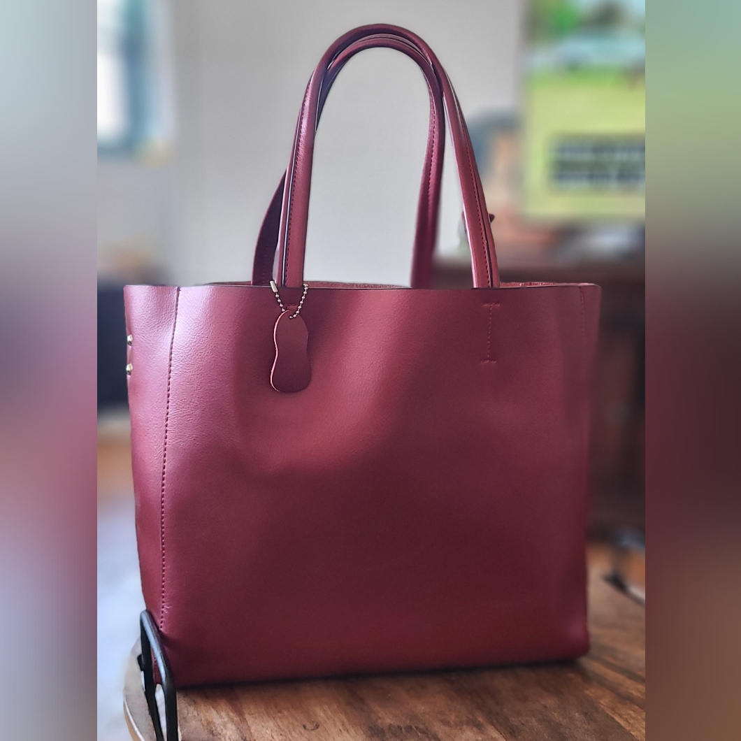 Red Leather Tote Bag
